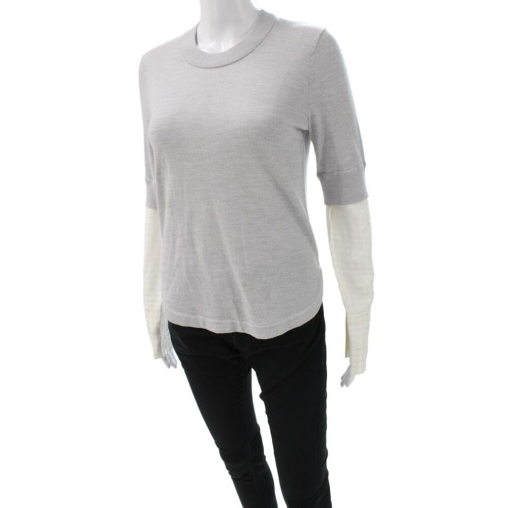 Veronica Beard Women Basic Merino Wool Crew Neck Longsleeve T-Shirt Gray Size S - Picture 2 of 6